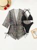 European & American Bikini Three-Piece Set: Mesh Sun Protection Cover-up with Nine-Sleeve & Sexy Bikini (2026)