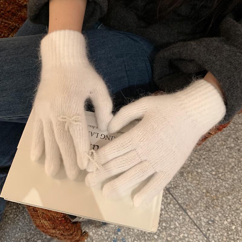 Women s Bowknot Knitted Touchscreen Gloves One Size