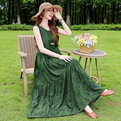 Sommer Fließendes Baumwollkleid Ärmellos Junge Frauen Strand Langes Kleid Urlaubs-Sommerkleid