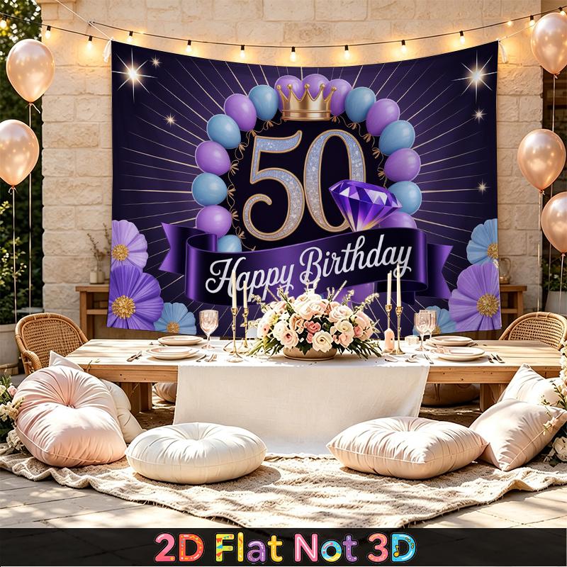 Party Backdrop Birthday Crown Purple 50Th Photo Booth Background Front Door Decor