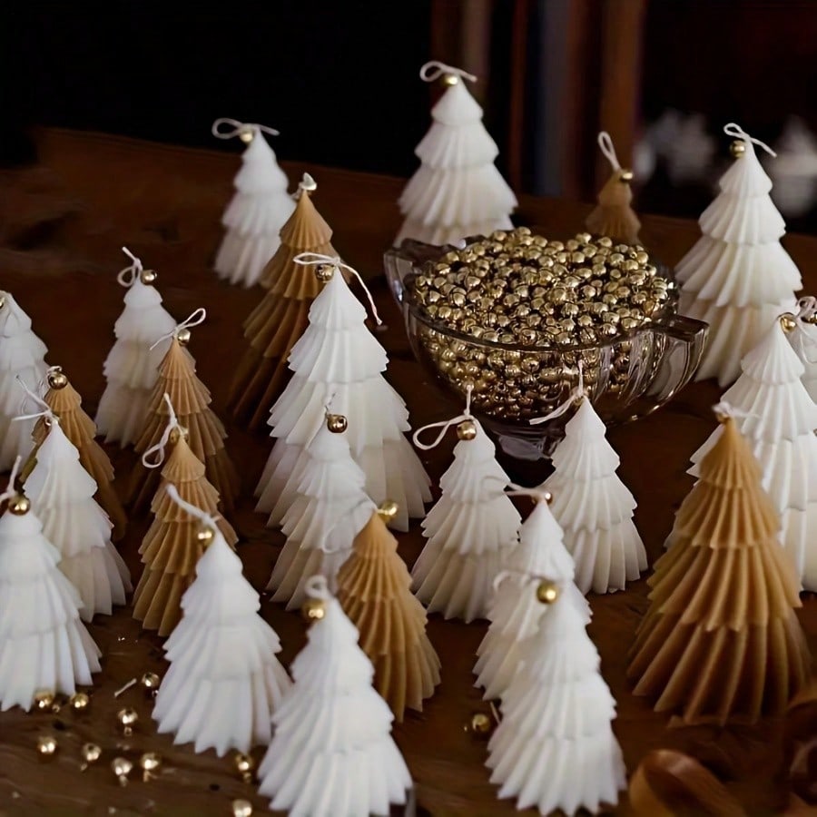 Nieuwe Origami Vouwwaaier Vormige Siliconen Kaarsmal, DIY Geometrische Roterende Kerstboom Kaars & Aromatherapie Mal, Vintage Franse Stijl Rode Kaarsmal