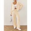 Women S Two Piece Set Long Sleeve Open Front Cardigan Wide Leg Pants Solid Color