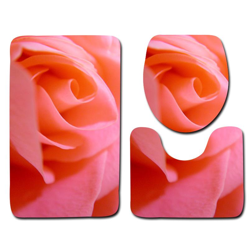 Rose Floor Mat Bathroom Mat Toilet Three-Piece Set