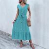 Women's V Neck Holiday Print Short Sleeve Lace Up A Line Chic Dress