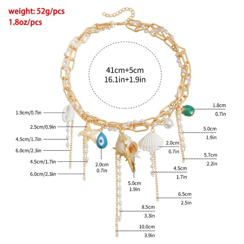Trendy Ocean Inspired Tassels Shell Pendant Necklace Lightweight Alloy Layering Chain Casual Beach Neck Jewelry