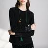 Satin jacquard splicing crew neck shirt blouse summer new thin light Chinese top women