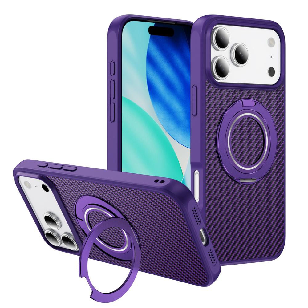 

360°rotating Bracket for MagSafe Magnetic Phone Case for IPhone 17 Air 16E 16 15 14 13 12 Pro Max Carbon Fiber Protective Cover iPhone 15 фиолетовый