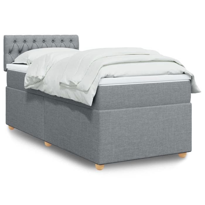 Exclusive House - Slatted Bed Base with Light Grey Mattress 80x200 Cm Fabric