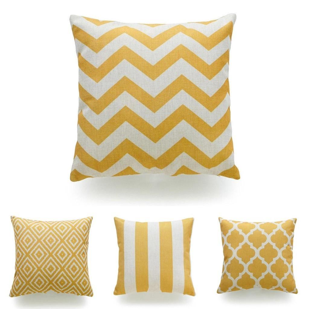 Classic Mustard Yellow Geometric Pillow Case Ideal For Autumn Ambiance