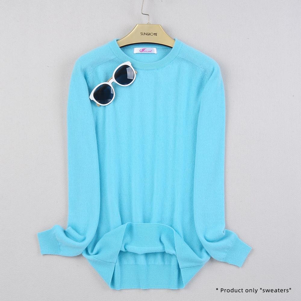 Dámský kašmírový svetr s kulatým výstřihem pro teplo a pohodlí pletený svetr s dlouhým rukávem