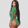Dreiteiliges Set mit ausgehöhltem, bedrucktem Badeanzug und sexy, langärmligen Bikini-Sets mit grünen Leoparden-Punkten
