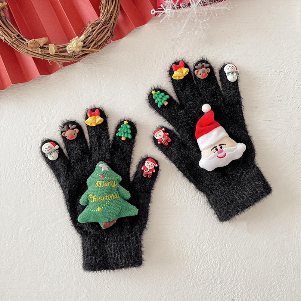 Knitted Christmas Gloves Thicken Five Finger Gloves Cute Warm Gloves  Outdoor Activities