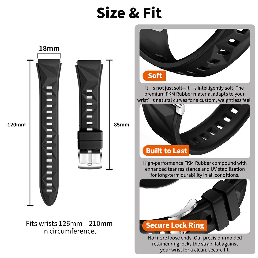 18mm FKM Gumový Řemínek pro Garmin Venu 4 41mm 3S 2S Forerunner 265S 255S Řemínek pro Huawei Watch GT 6 41mm 5 Pro 42mm Náramky