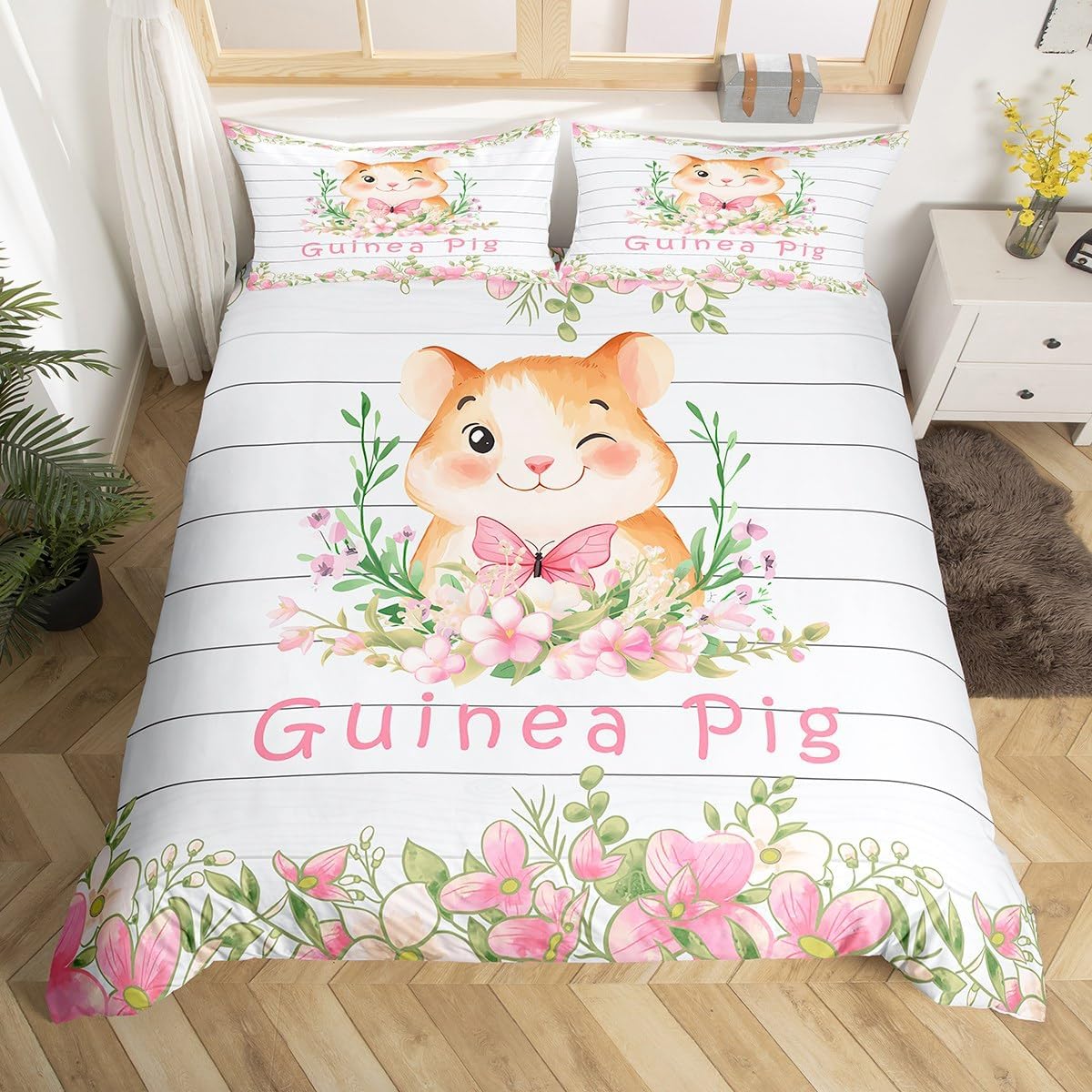 

Cartoon Guinea Pig Duvet Cover King Queen Cute Animal Bedding Set Microfiber Mermaid Fish Scale Comforter Cover For Boys Girls EU Single(135x200cm)