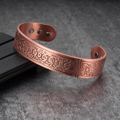 Ikuinen Magnetic Pure Copper Bracelets Men Women Vintage Adjustable Wide Bracelets Bangles Health Energy Bracelet for Arthritis