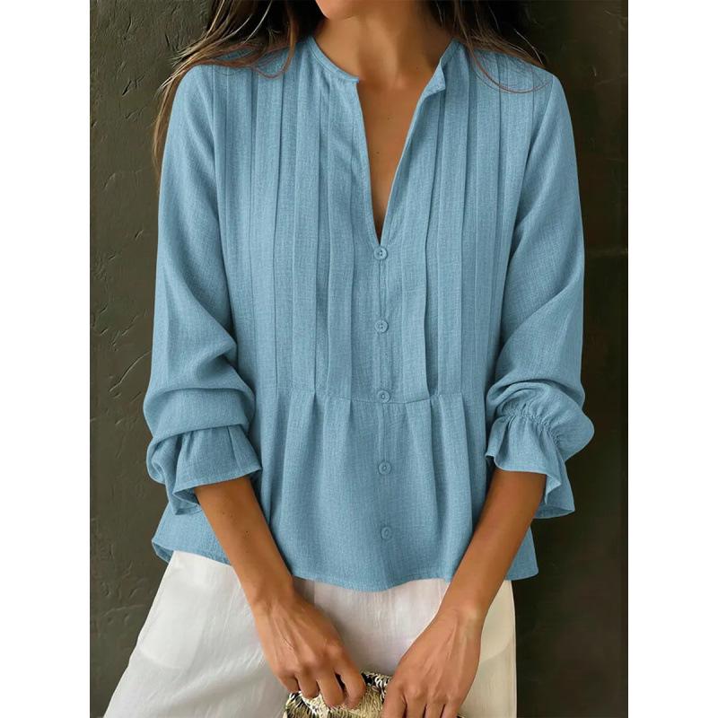 2026 European & American Women's V-neck Striped Long Sleeve Casual Shirt for Spring/Summer