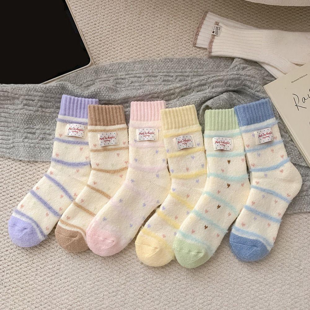 Absorb Sweat Mid Tube Socks Candy Color Thickened Floor Socks Korean Women's Socks  Autumn Winter