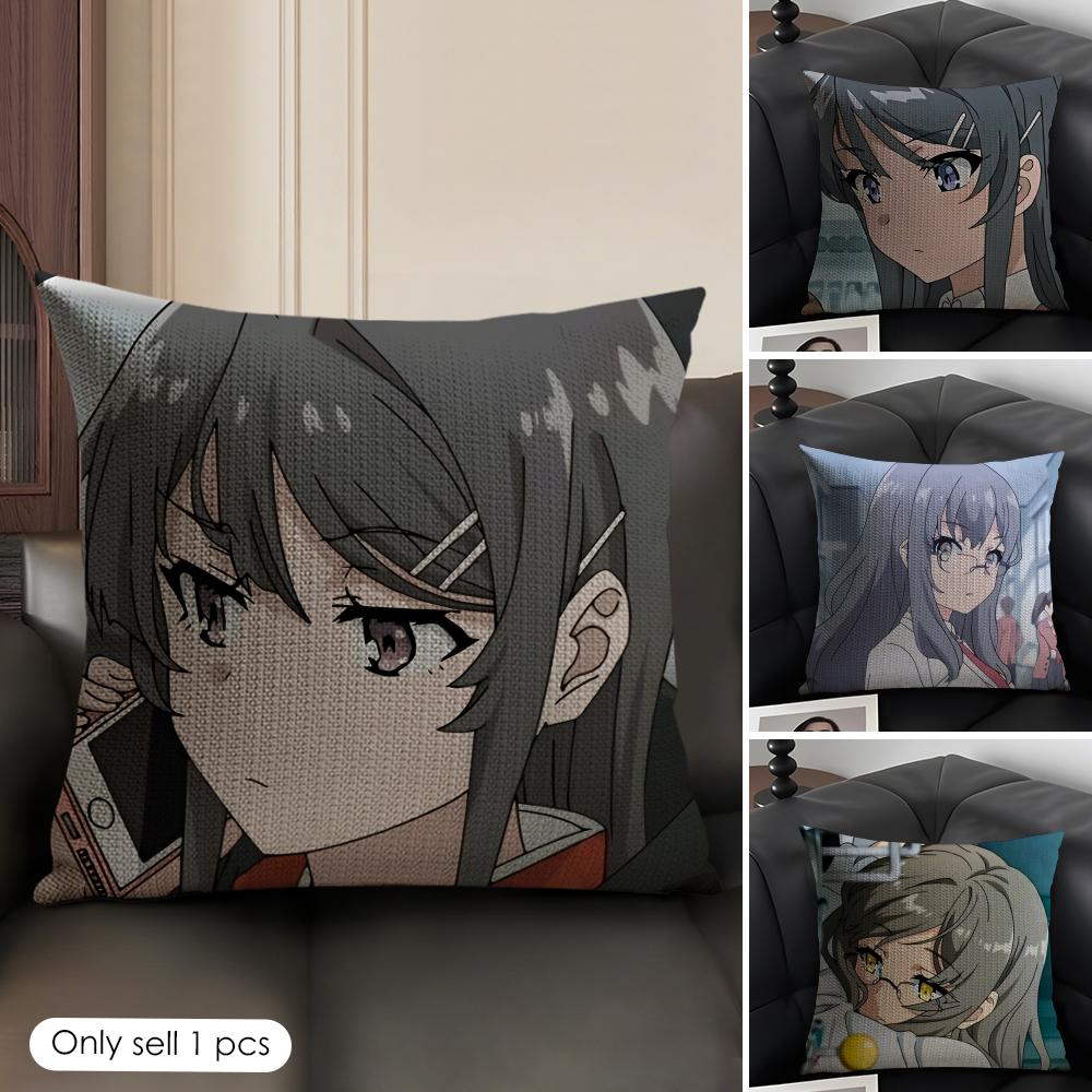 Mai SakurajimaS Anime Prints Cushion Cover Natural Linen Organic Fabric DoubleSided Printing Sofa Home Decor Gift Pillow Case
