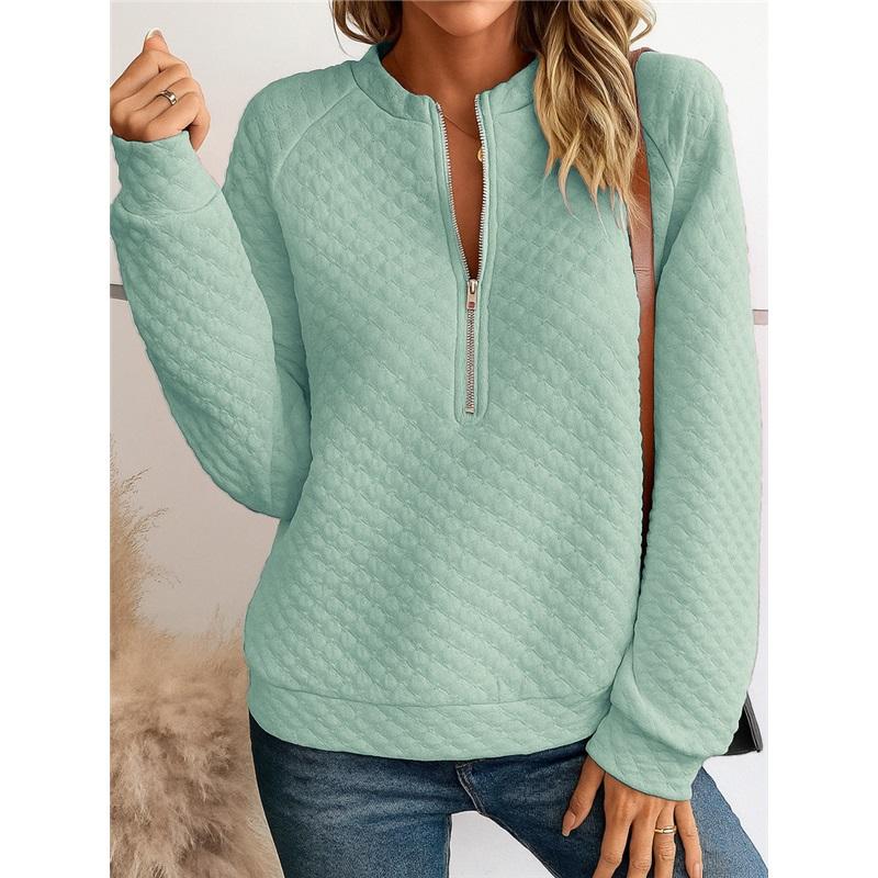 Women's Quilted Half Zip Long Sleeve Sweatshirt Casual Stand Collar Pullover