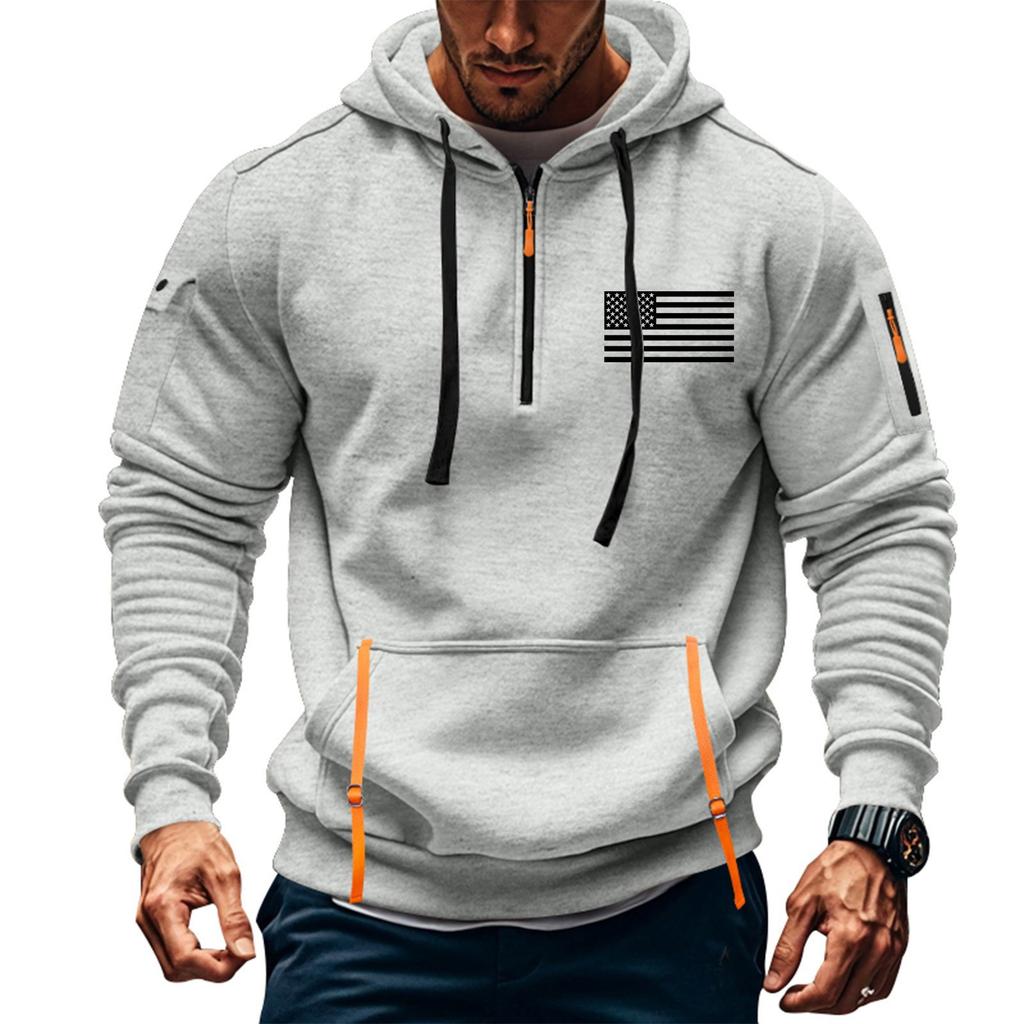 Men's Printed Sweatshirt Hoodie Zipper Arm Pocket Cardigan Men's Sports Large Size Casual Hoodie