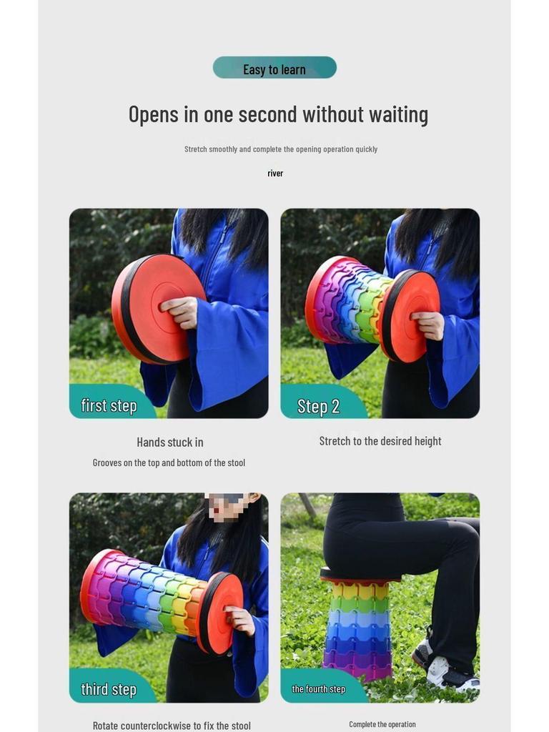 Telescopic Folding Outdoor Stool: Portable, Thickened Plastic for Travel, Fishing, Balcony, or Queue.