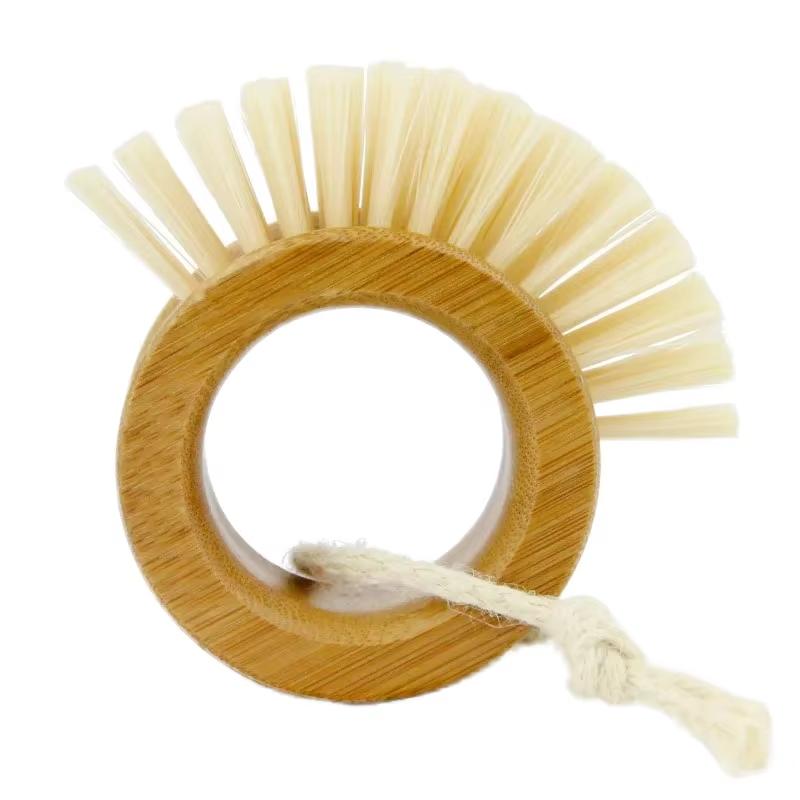 Round Bamboo Dish Scrub Brush Stiff Bristles Kitchen Cleaning Brushes for Pot and Dish Cleaning