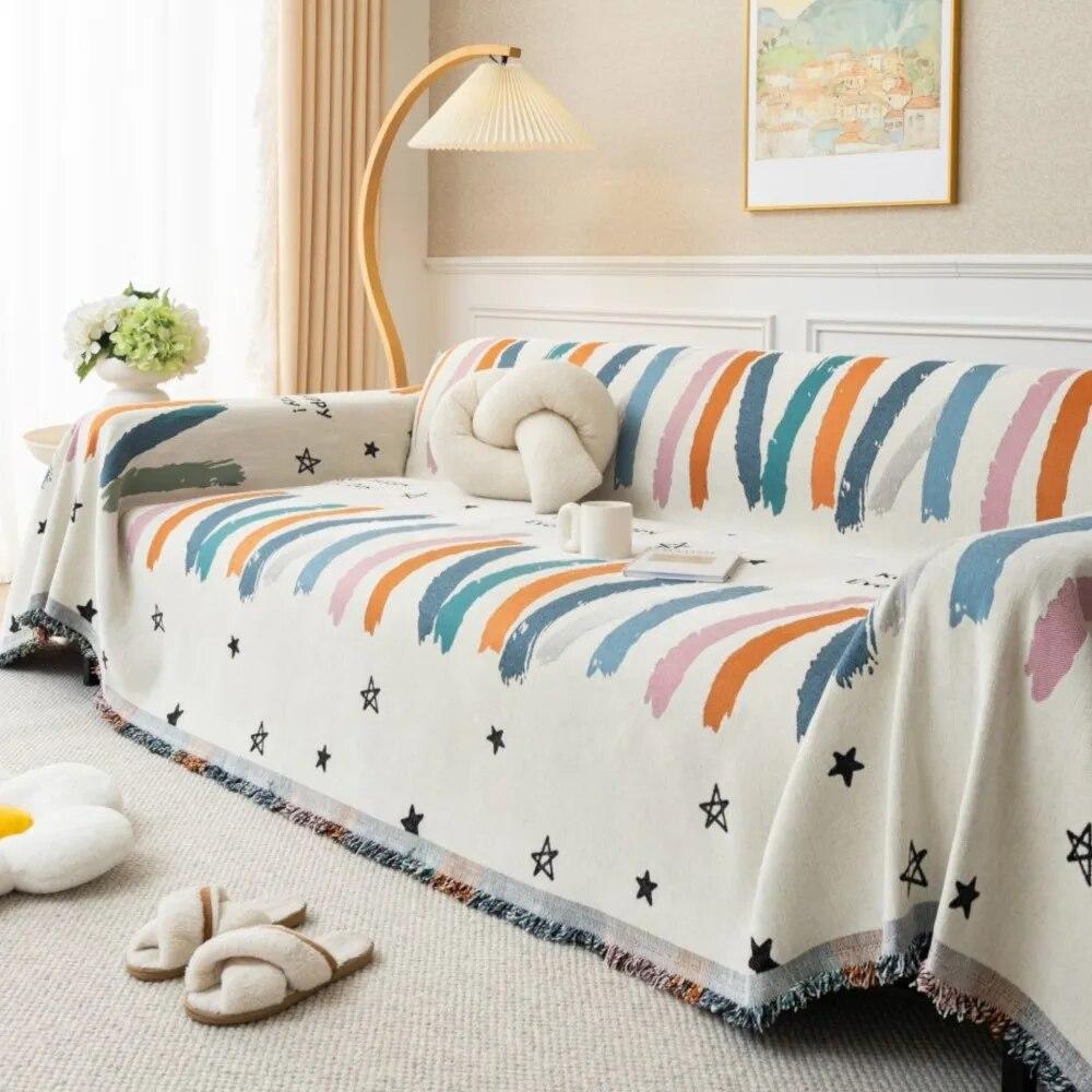 Line Graffiti Sofa Cover Towel  New Stars Sofa Cushion Lazy One Piece of Four Seasons Universal Chenille Blanket Carpet