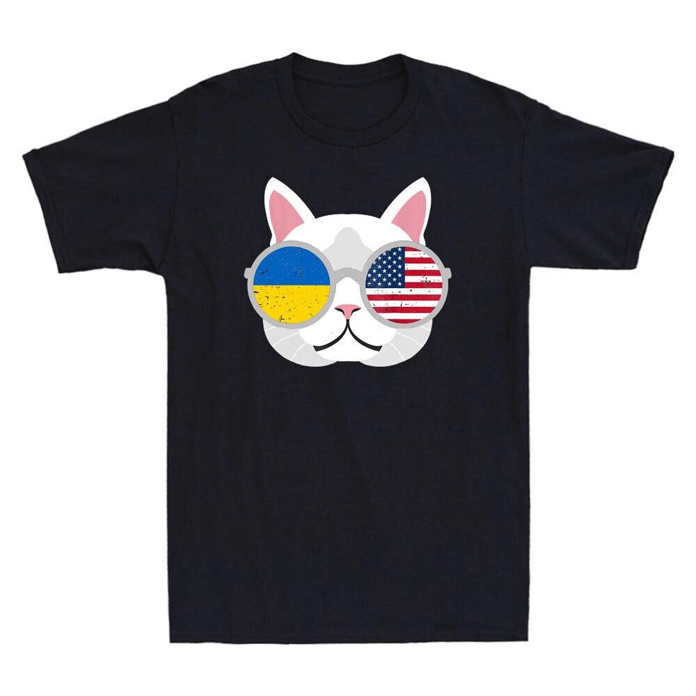 Ukrainian American Cat Funny Proud Ukraine USA Flag Vintage Men s T-Shirt Black XS