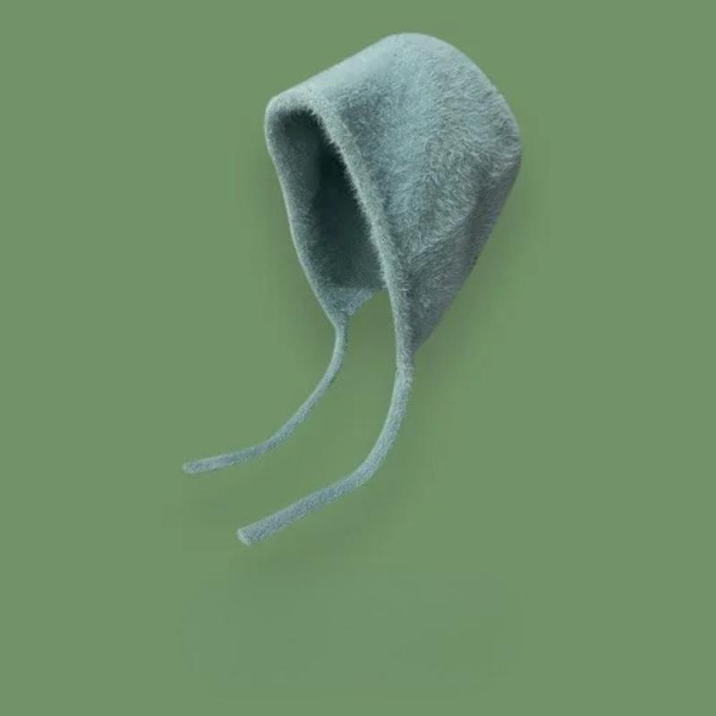 

Женская милая шапка-бини, осенне-зимняя вязаная шапка с круглым вырезом, дизайн с ремешками для защиты ушей, ветрозащитный и холодостойкий капюшон 55-60cm светло-синий