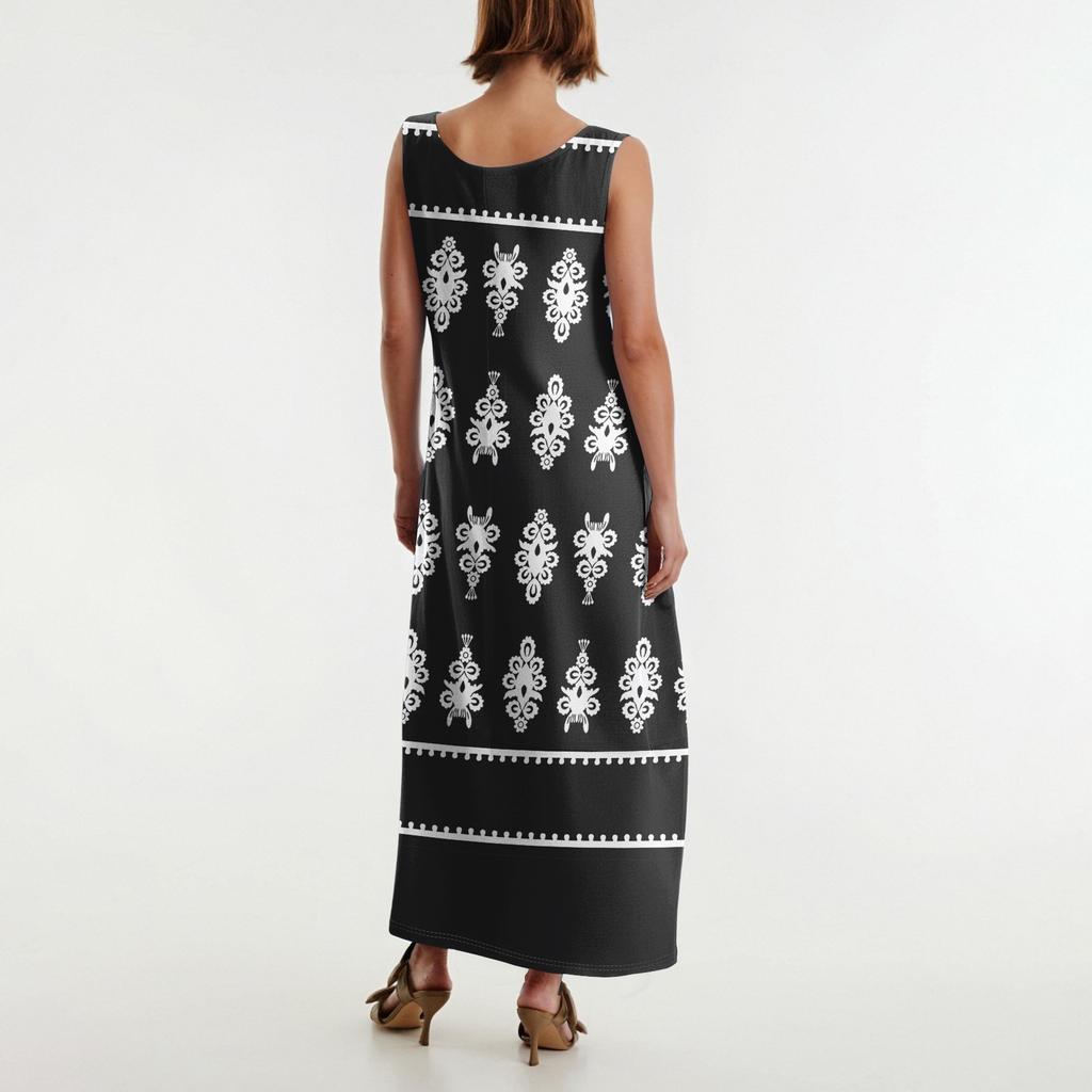 Women's Casual Long-length Sundress Summer Beach Printing Dress Round Neck Sleeveless Loose Sundress