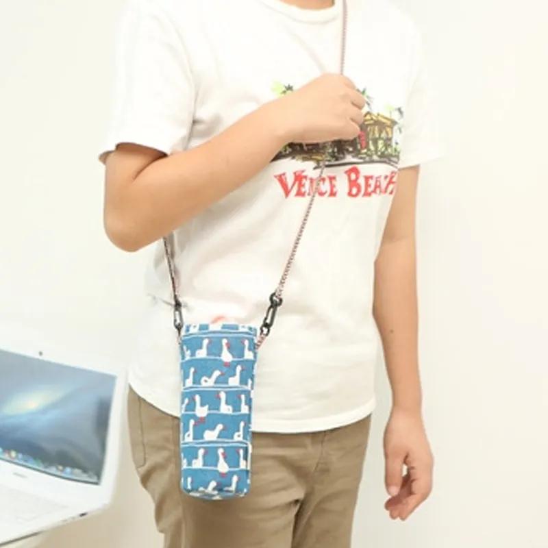 Becher-Aufbewahrungstasche Baumwolle Leinen Canvas Outdoor Wasserbeuteltasche Einfache Handheld-Hängeseil Diagonale Spannbecherhülle Milchtee Isolierbecherhülle YLE59