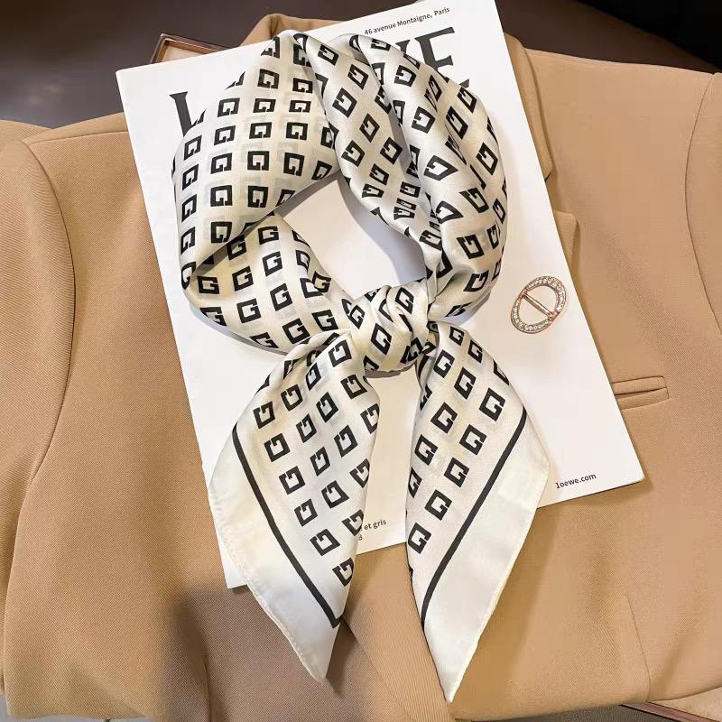 68Cm Letter G Silk Scarf For Women Imitation Silk Fashion Simple Headwear Bag Decoration Clothing Square Scarf