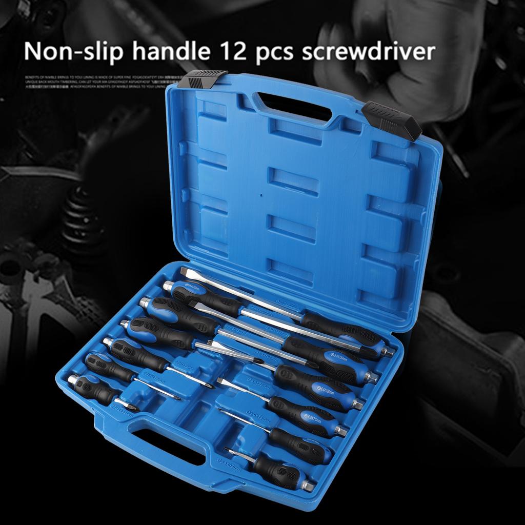 12 Pcs Mechanics Anti Slip Handle Screwdriver Box Set with Go Thru Handle Shaft