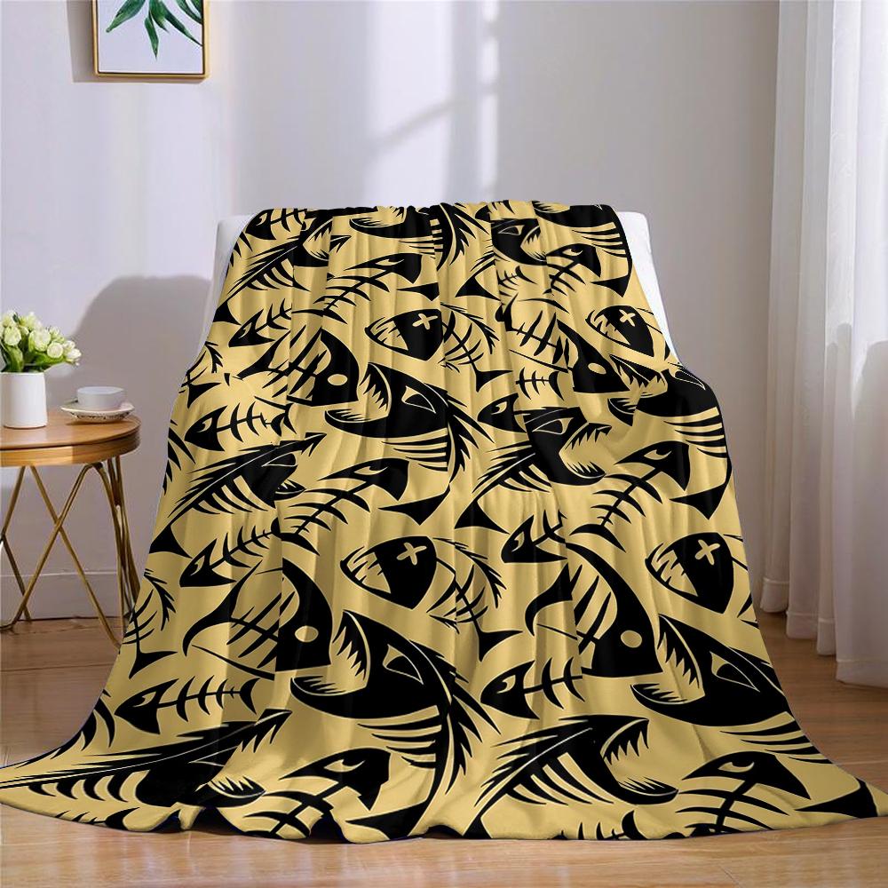 Fischskelett Tan Flanelldecke Warm Weich Halloween Weihnachten Sofa Warm Gemütlich Dekoratives Dekor Geschenk für Alle Jahreszeiten