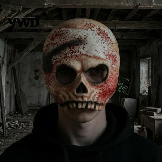 Full Head Mask Realistic Halloween Skull with Bandages And Blood Stains, Scary Latex Horror Prop Half Face for Haunted House Cosplay, Zombie