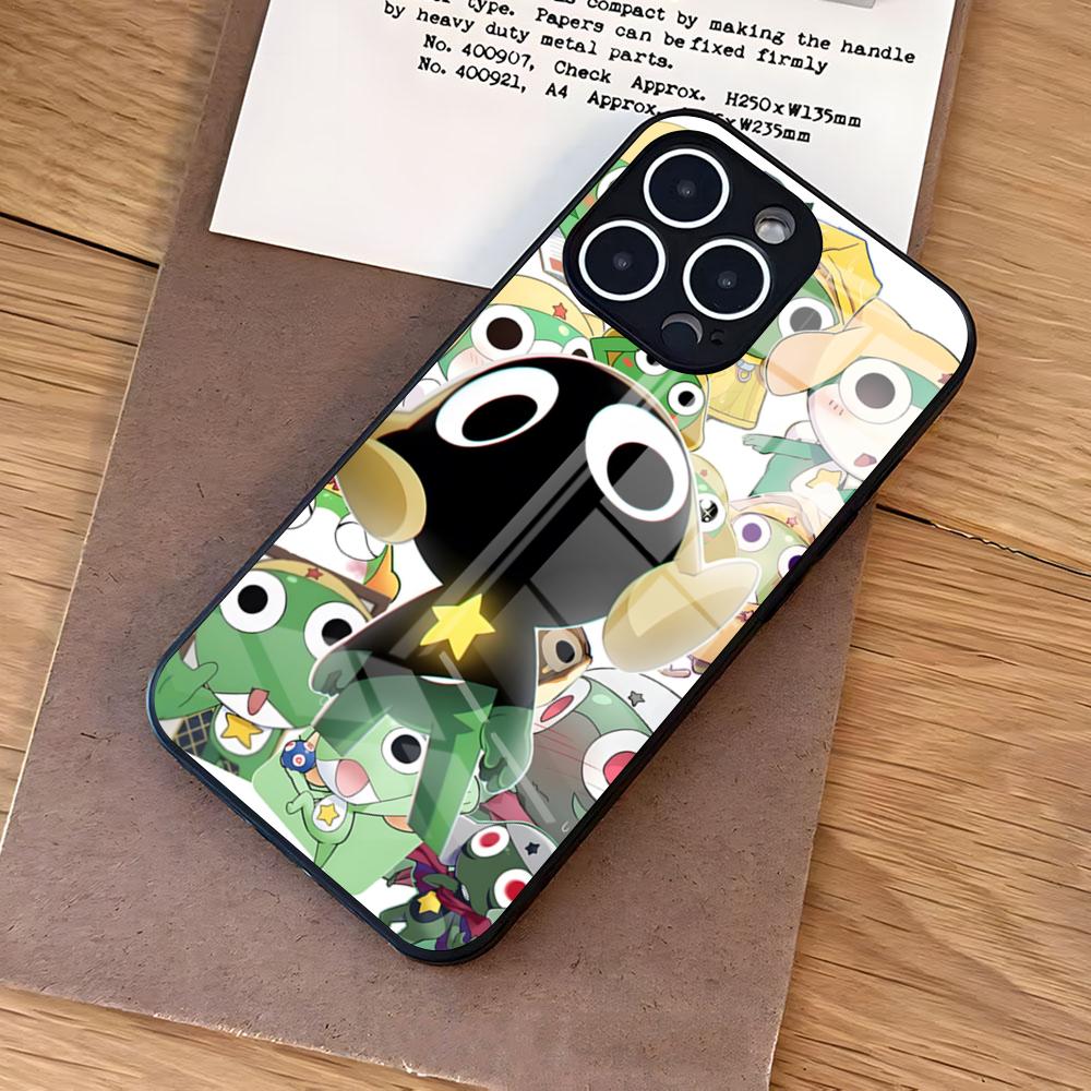 Keroro G-Gunsou Frog Phone Case For IPhone 17 Air 16 E Pro Max 15 14 13 Mini 12 Pro 11 Max Plus Black Glass Cover