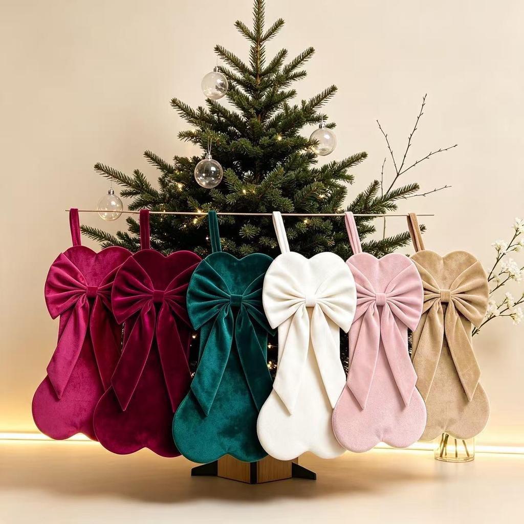 Velvet Bow Christmas Stocking Gift Bag - Festive Home Decor