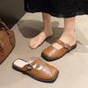 Korean version of the outer wear flat bottom versatile square head cool slippers women's 2025 new spring and summer low heel retro lazy bag head half