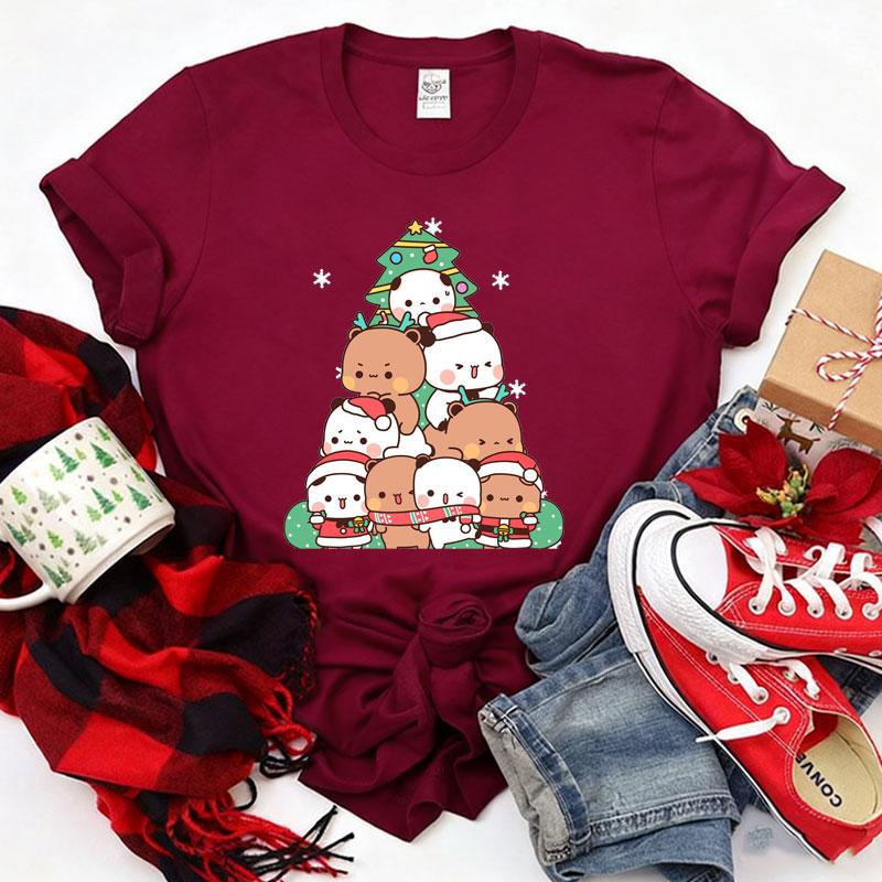 Kawaii Bubu Dudu Christmas Tree Graphics Tshirt Trendy Funny Cartoon Christmas Shirt Novelty Holiday Party Couple Cotton Tees