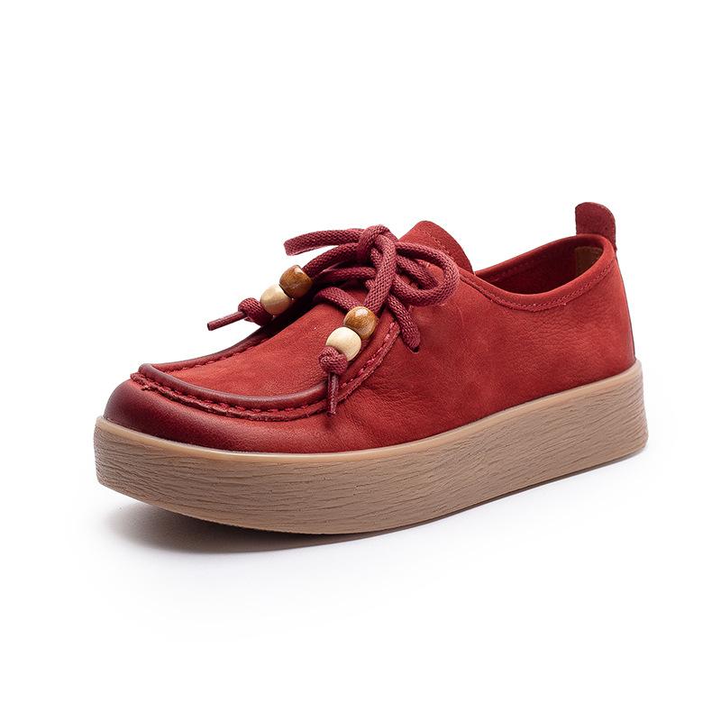 Mode Frühling Herbst echtes Leder Freizeitschuhe Damen weiche Sohle Mama tiefer Ausschnitt handgefertigt Retro quadratische Zehenpartie Damenschuhe