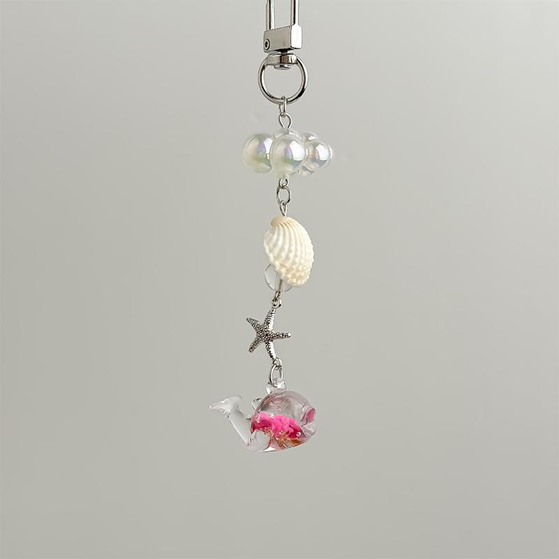 Stylish Shells And Pearls Pendant Keychain Ocean Pentagram Phone Strap Charm Cute Beaded Cell Phone Strap Bag Keychain