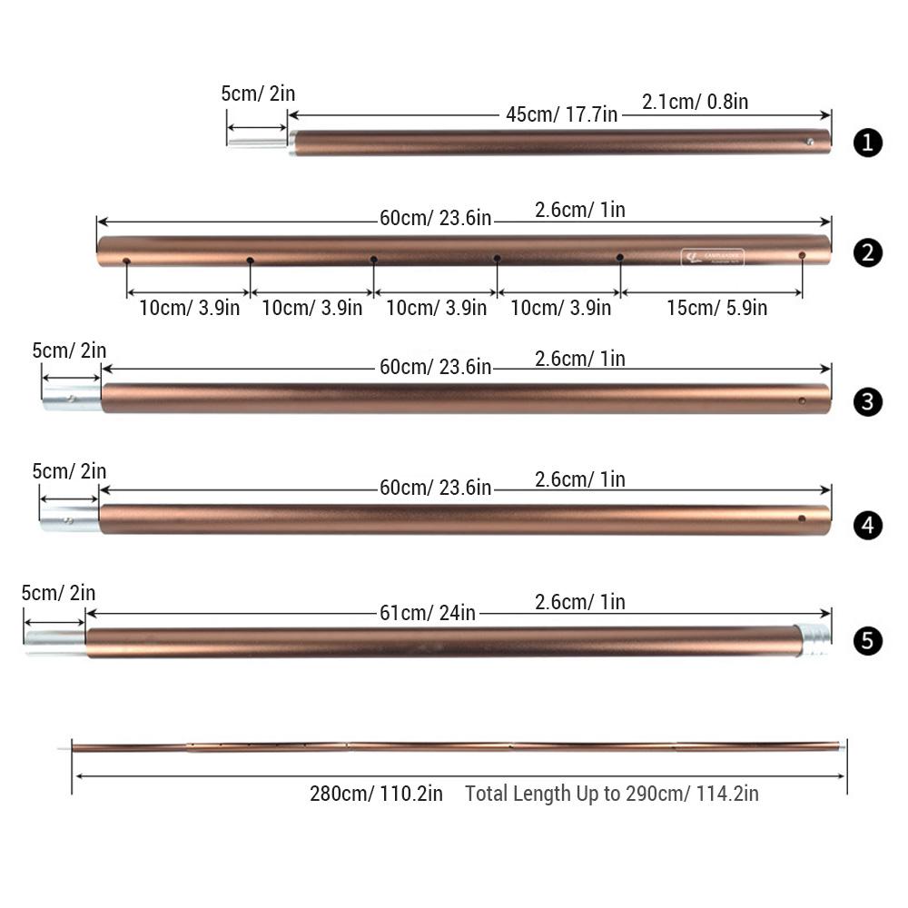 

Adjustable Tarp Pole Outdoor Canopy Pole 5 Section Aluminum Rod Telescoping Tent Poles