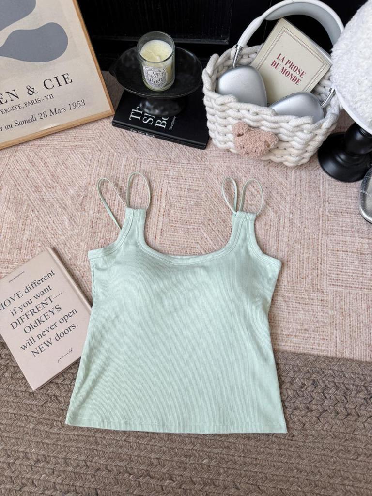 Korean Style Sexy Solid Color Padded Camisole with Double Shoulder Straps for Women - Comfortable One-Piece Inner Wear.