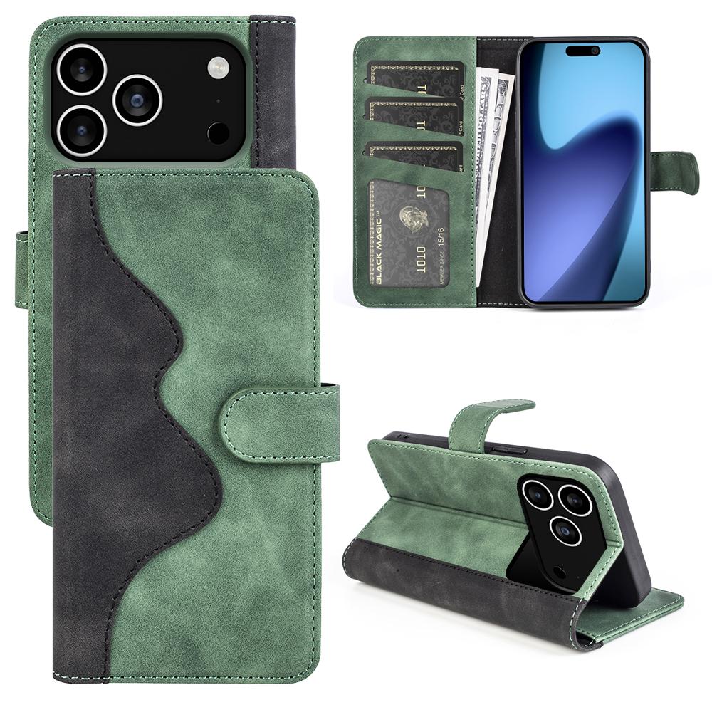 For iPhone 17 Pro Wallet Case Leather Phone Cover Splicing Color