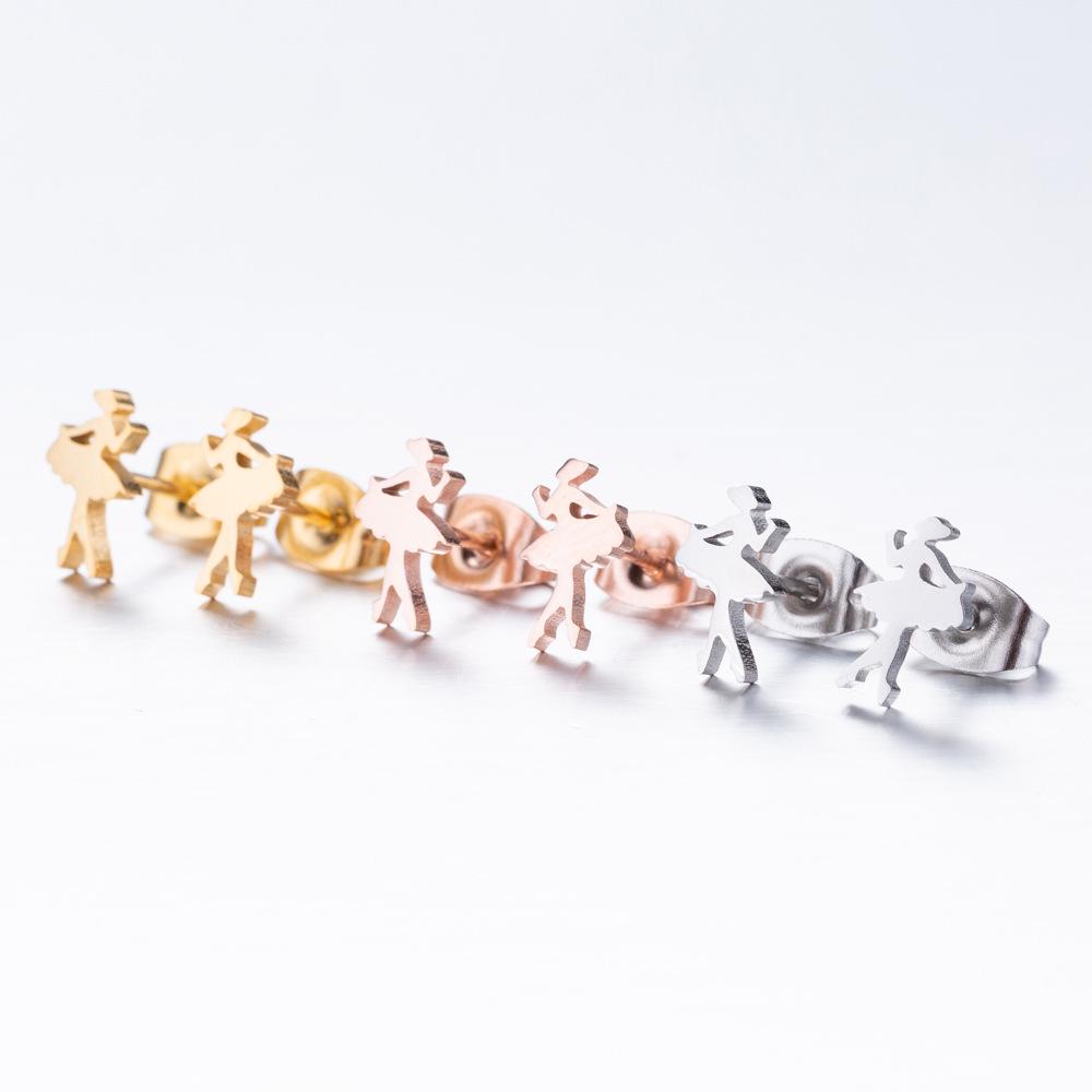 Dancing Girl Stainless Steel Earrings: Korean Style, Cute Mini Ear Studs