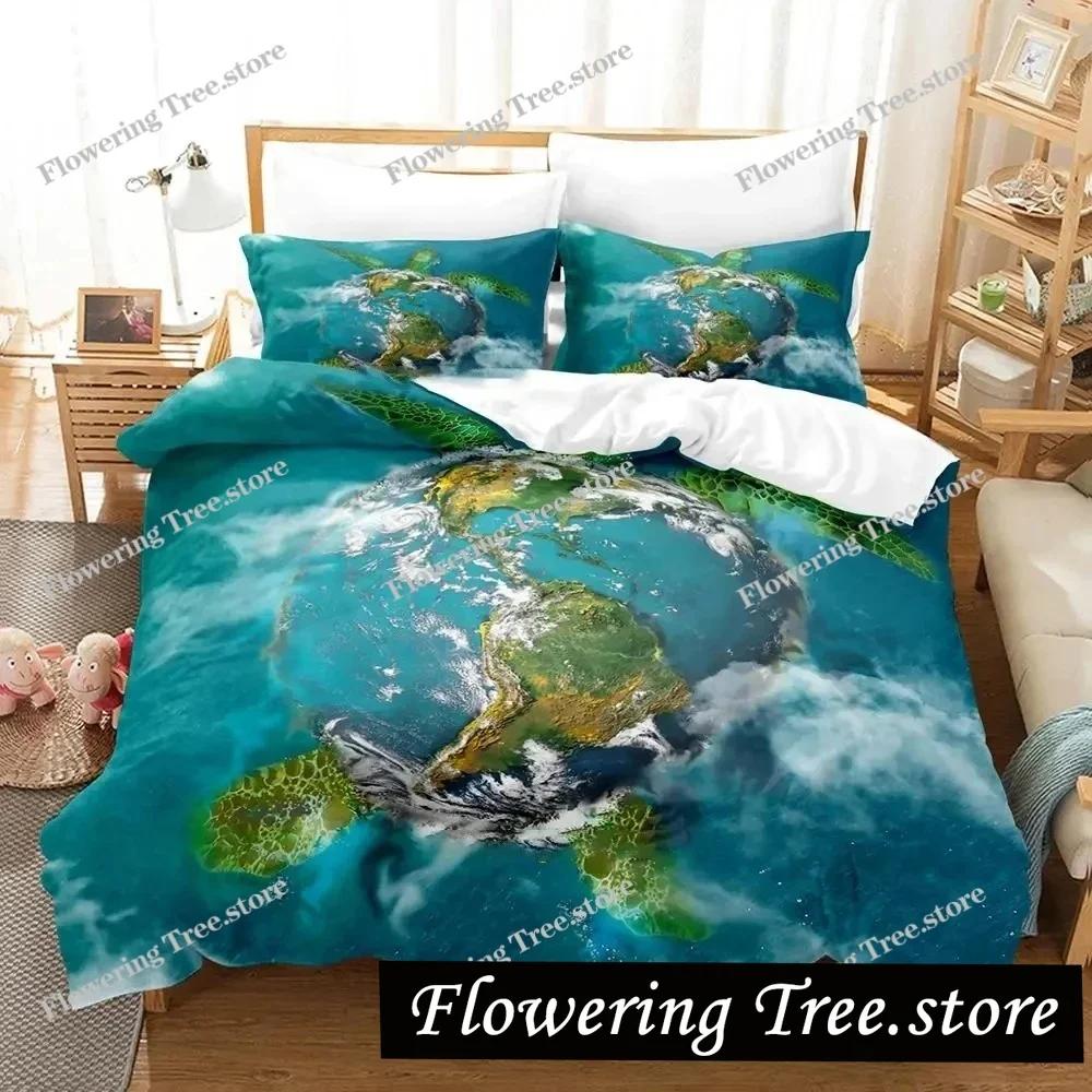 3D Print World Turtles Turtle Island Bedding Set Duvet Cover Bed Set Quilt Cover Pillowcase Comforter king Queen Size Boys Adult