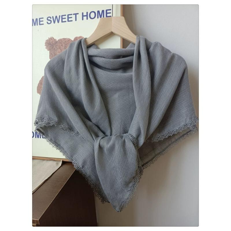 New Style High-end Literary Retro Cotton and Linen Square Scarf Versatile Sequin Headscarf Sun Protection Scarf Shawl