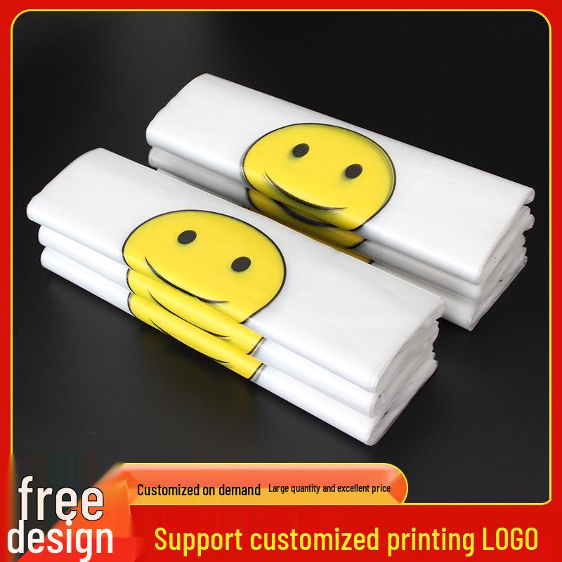 

Толстые прозрачные пластиковые пакеты для покупок и еды на вынос со смайликом 20x32cm Standard, 100 pcs