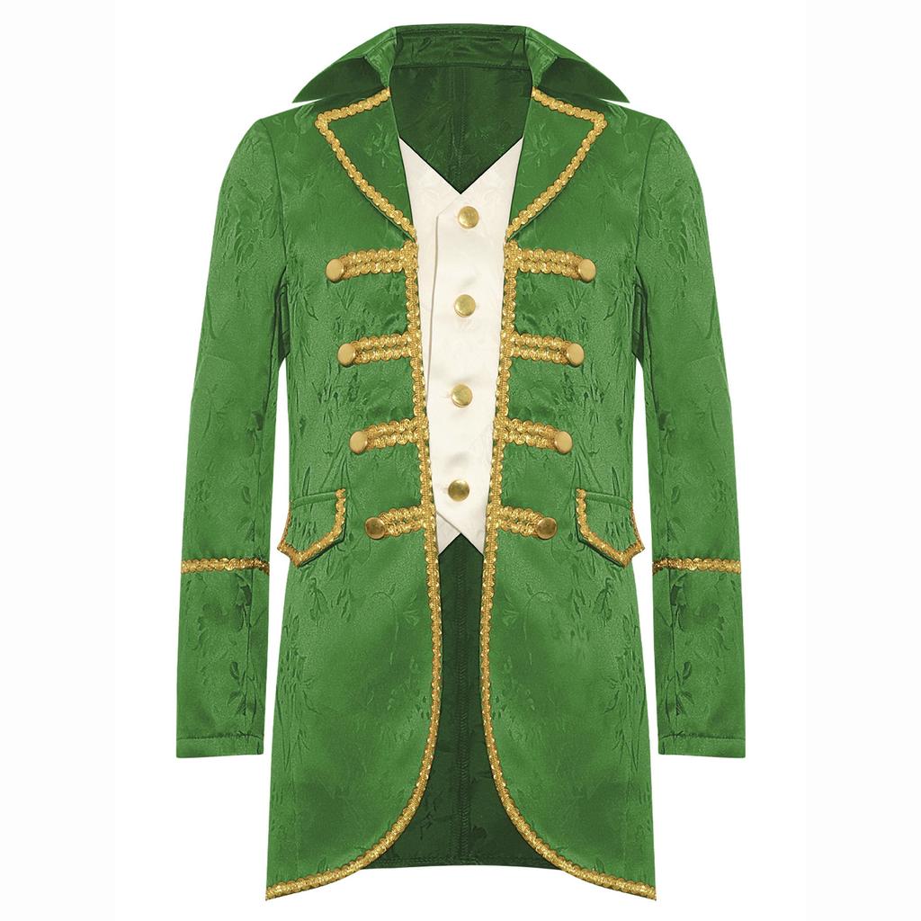 Gutt Middelalder Viktoriansk Kostyme Langermet Gullkant Falsk Todelt Jakke Steampunk Gotisk Frakk