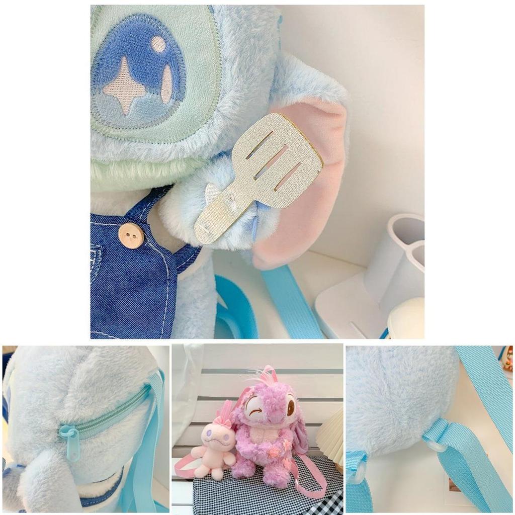 Disney Stitch Angel Plush Backpack With Storage For Kids And Teen Girls